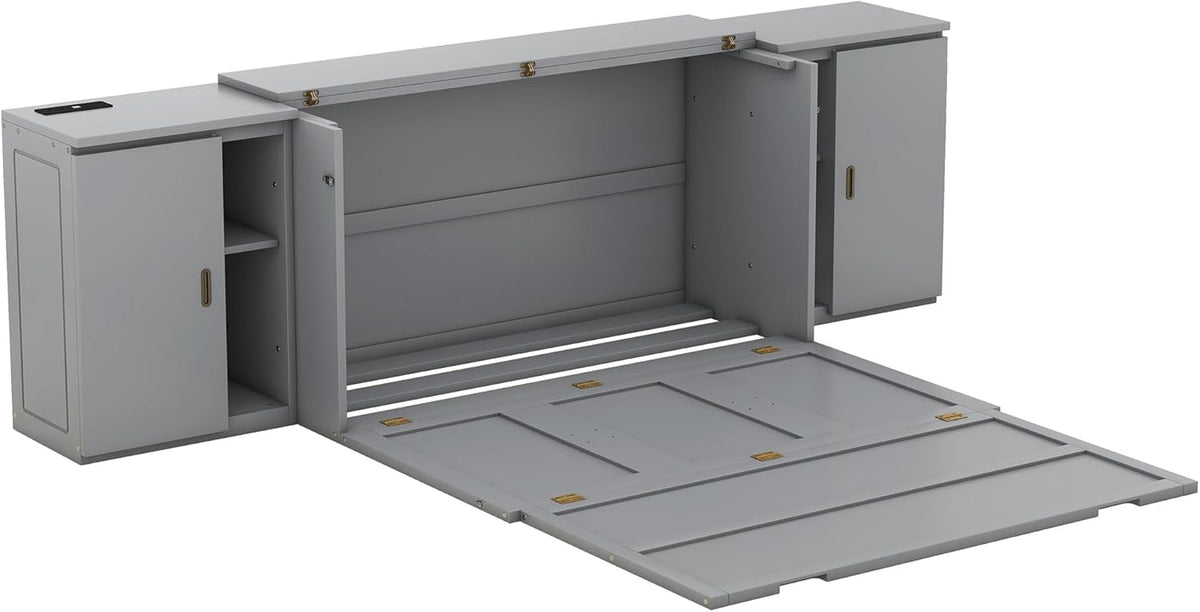 Queen Size Gray Murphy Wall Bed with Shelves and Cabinets K30720