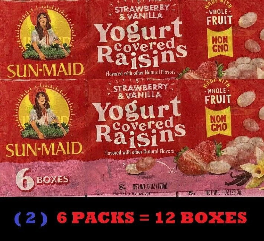12 Boxes Strawberry & Vanilla Yogurt California Raisins N558997
