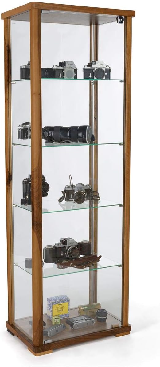 Full Glass Narrow Curio Cabinet with Locking Doors Walnut K6686