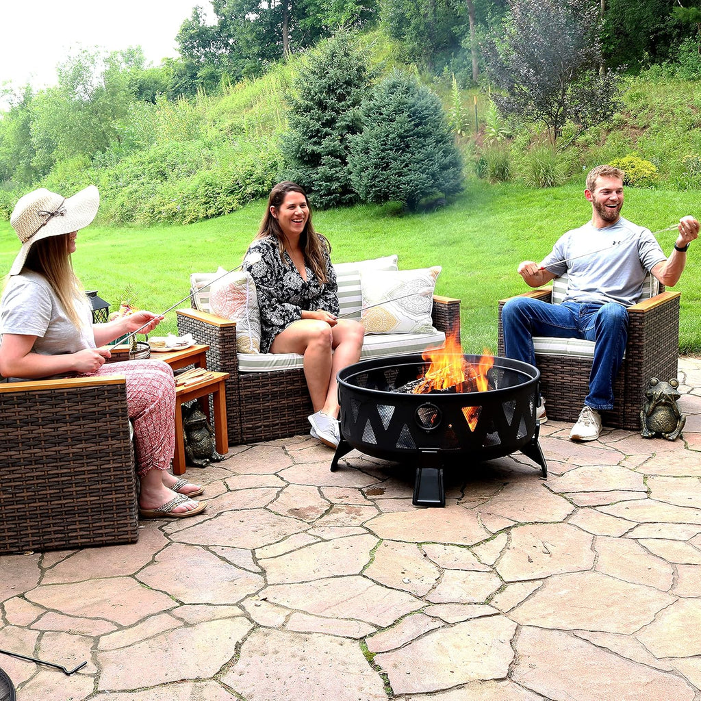 25-Inch Steel Wood-Burning Fire Pit with Poker and Spark Screen H8543