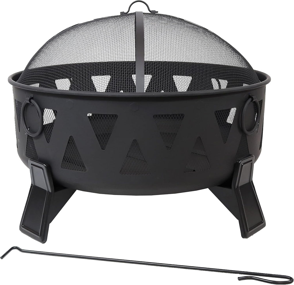25-Inch Steel Wood-Burning Fire Pit with Poker and Spark Screen H8543