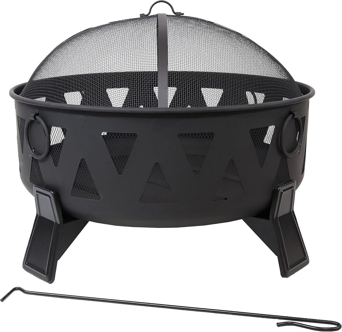 25-Inch Steel Wood-Burning Fire Pit with Poker and Spark Screen H8543