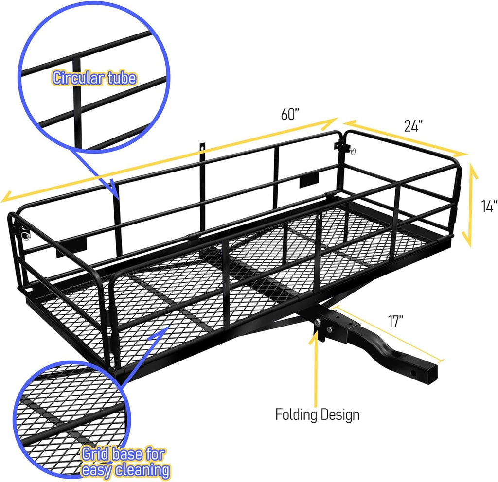 Folding Vehicle Cargo Basket 60" x 24" x 14" for 2" Receiver Y1581