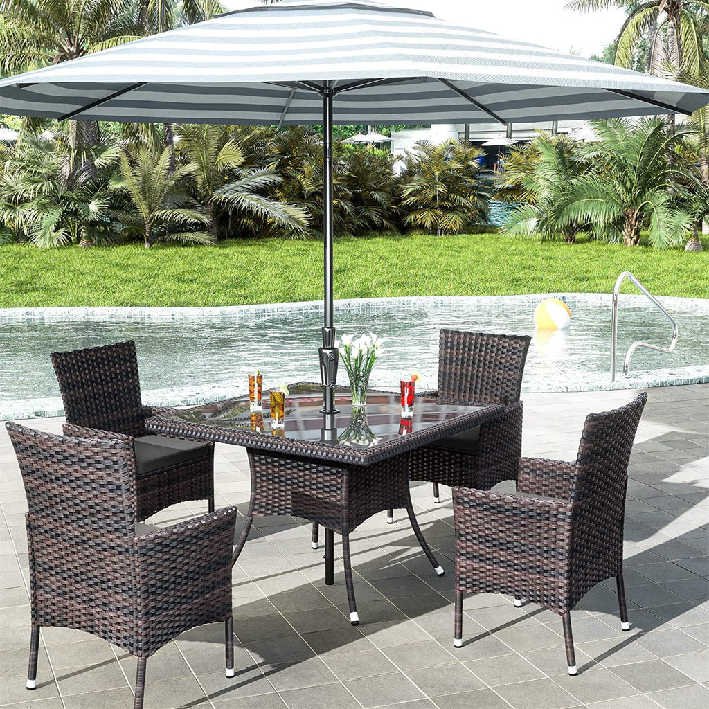 5 Pieces Patio Dining Set with Glass Tabletop 4 Chairs with Cushions Gray D76800