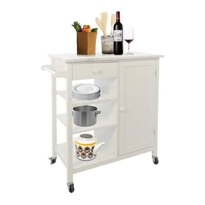 Rolling Kitchen Island Cart with Marble Top with Storage Drawer & Cabinet Y381