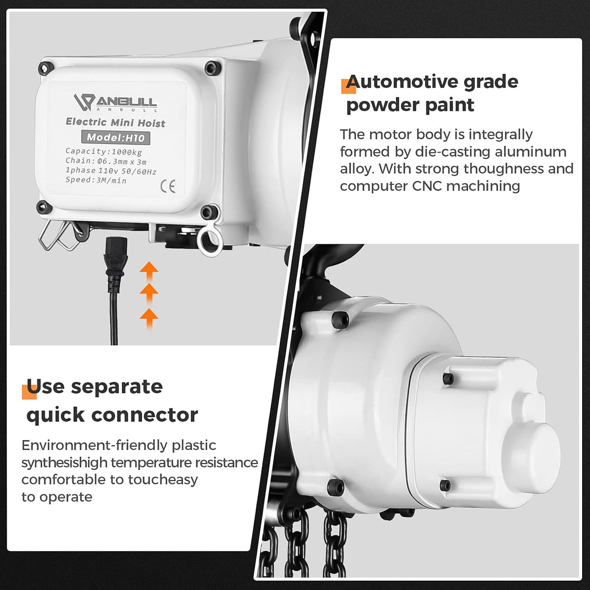 2200lbs Electric Hoist with Double Chain Hook F4542
