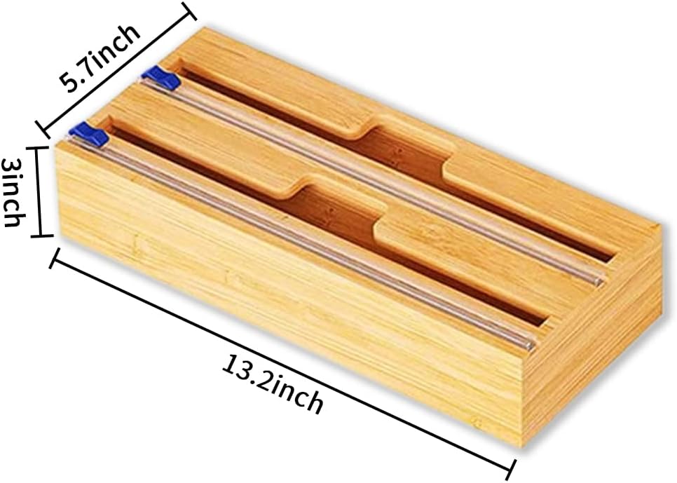 Bamboo Wood Wrap Dispenser with Slide Cutter 2 Slots Aluminum Foil Organizer Pack of 2 K541