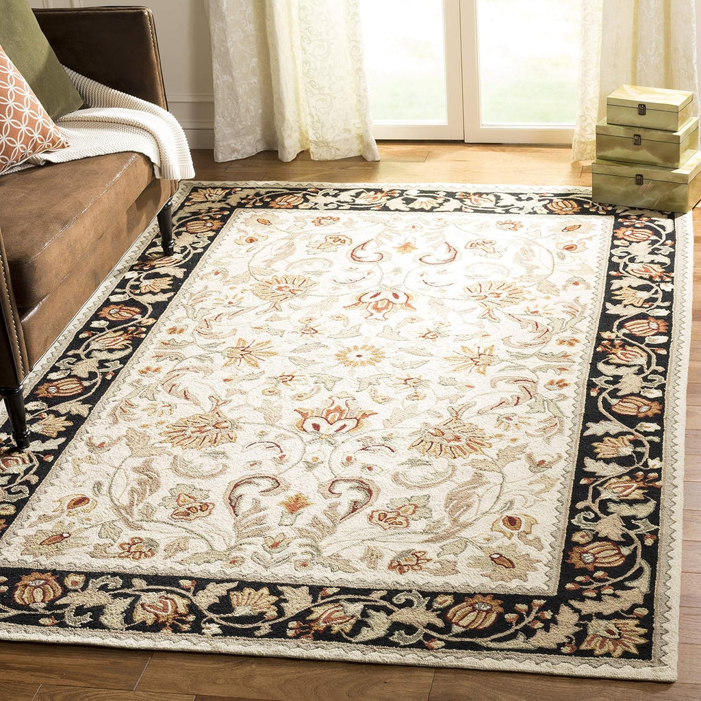 Hand-Hooked Oriental Runner, 3' x 6', Black / Ivory H32516