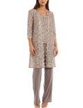 3-Piece Sequin Glitter Scallop Lace Duster Pant Set Q716
