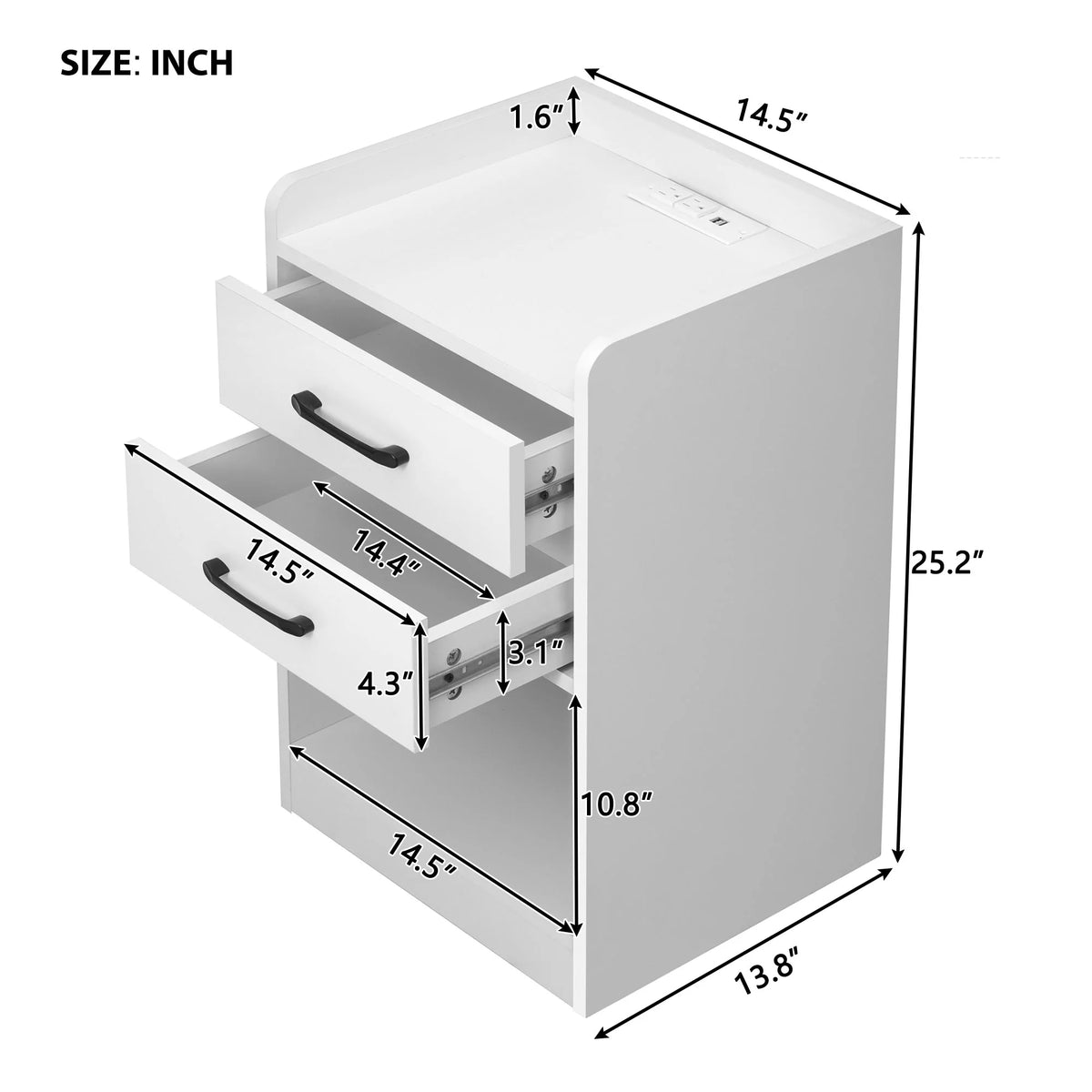 White LED Nightstand with Charging Station A843
