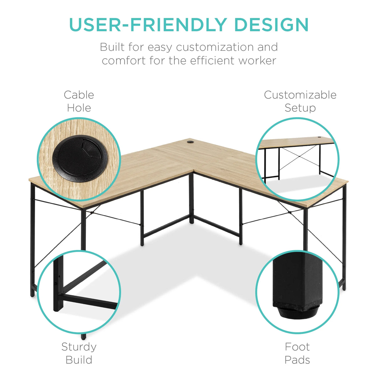 Oak/Black Modular L-Shaped Desk V69183