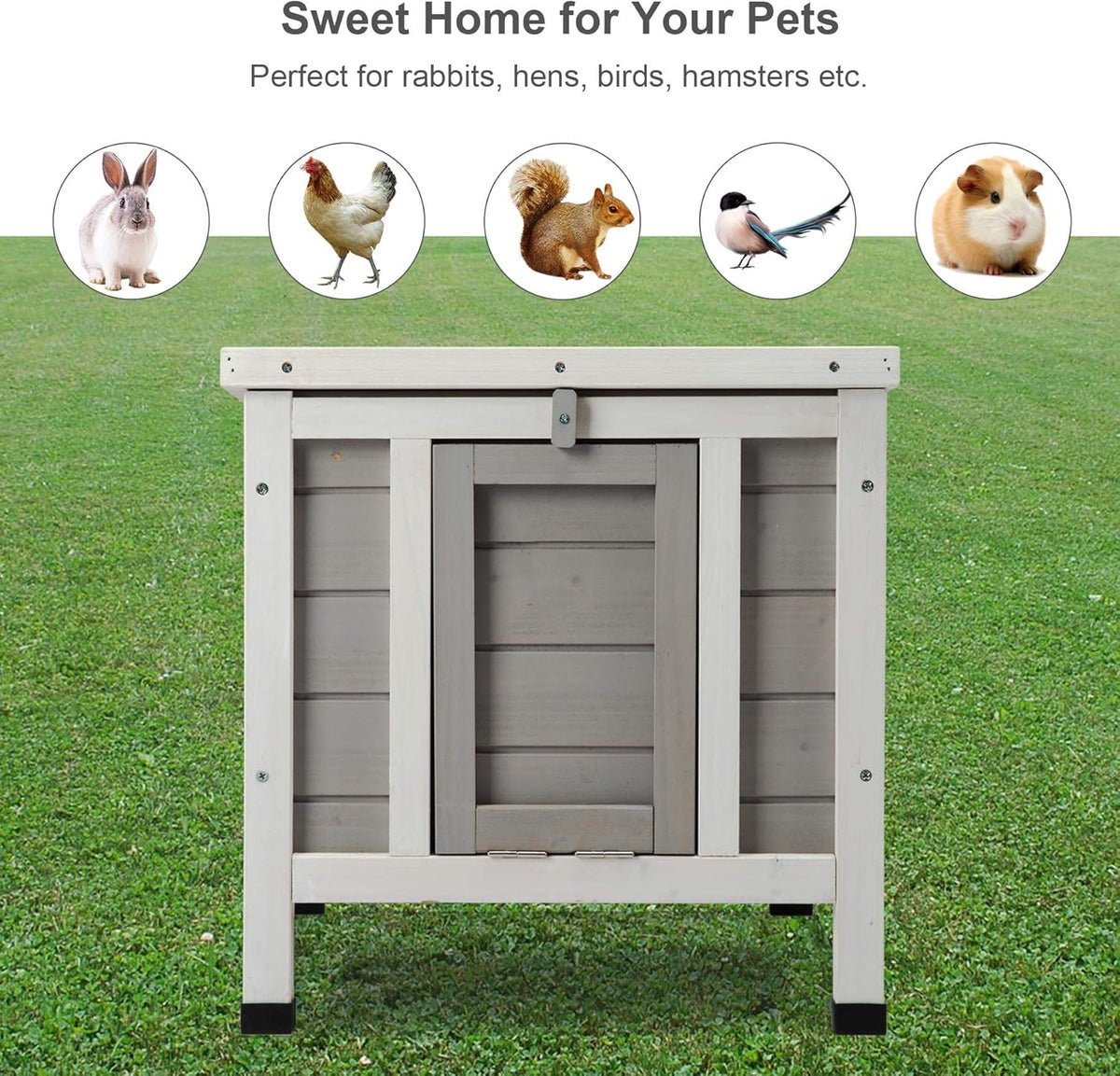 White Weatherproof Wooden Bunny Hutch Pet Cage V629099