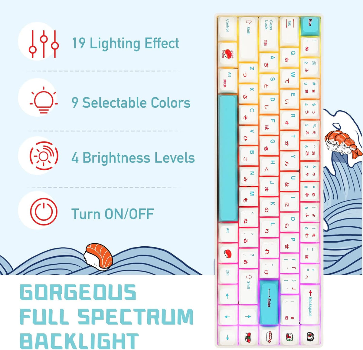 Wireless Mechanical Gaming Keyboard 68 Keys RGB Backlit PBT Keycaps Q179