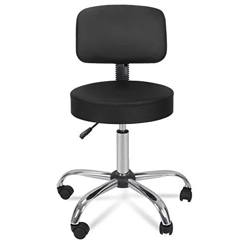 Black Adjustable Hydraulic Rolling Salon Stool Chair with Back P921625