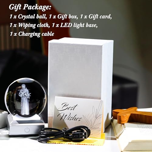 Engraved 3D Crystal Ball Jesus Crucifix Cross Figurine with LED Light Base L80451