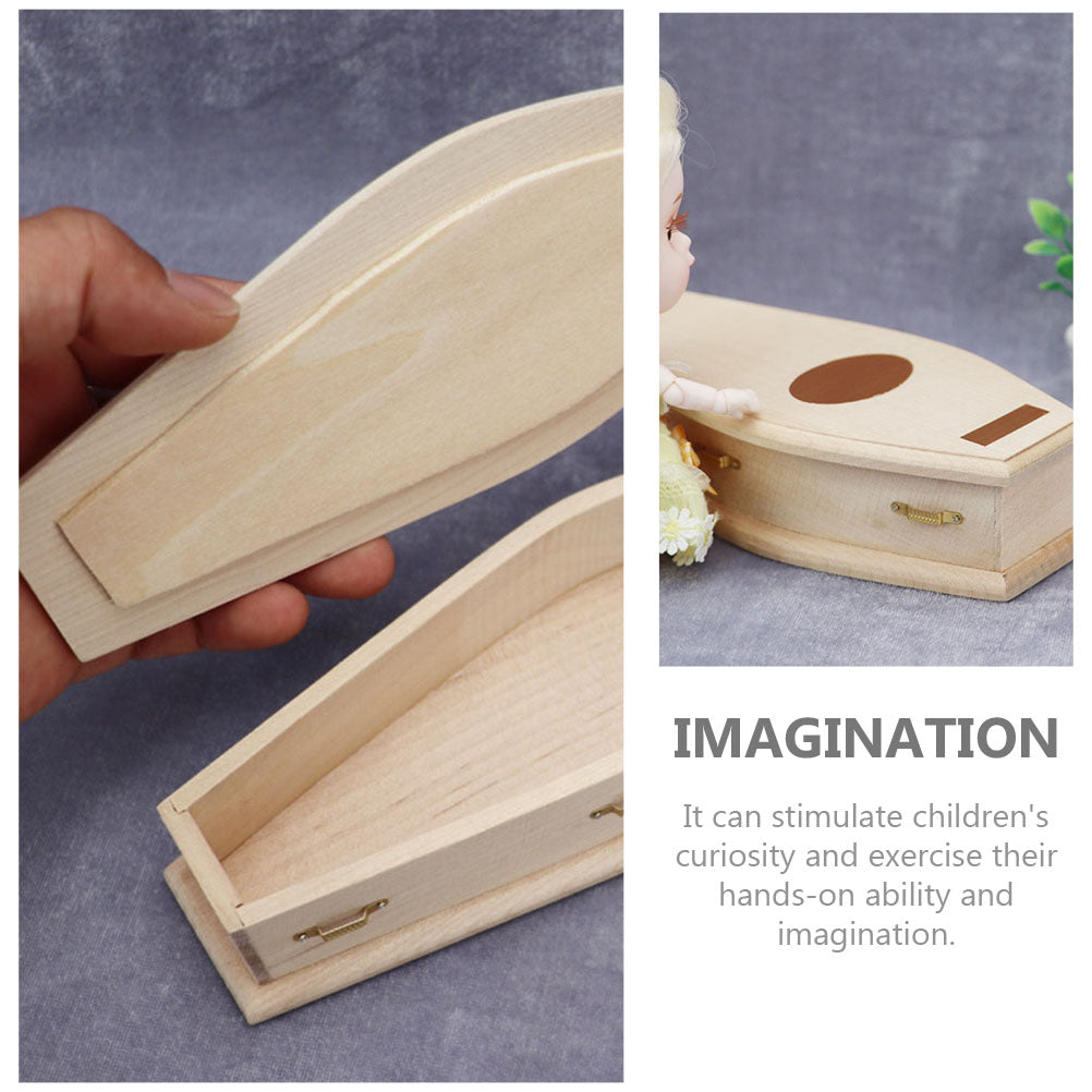Miniature Coffin Wood Doll House Decoration Z44835