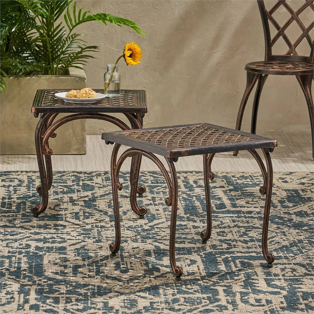 Shiny Copper Aluminum Side Tables Set of 2 I805