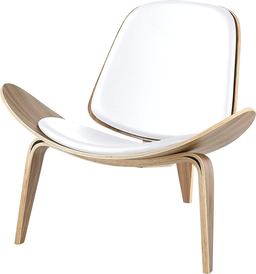 White Faux Leather Plywood Solid Wood Lounge Chair R595075
