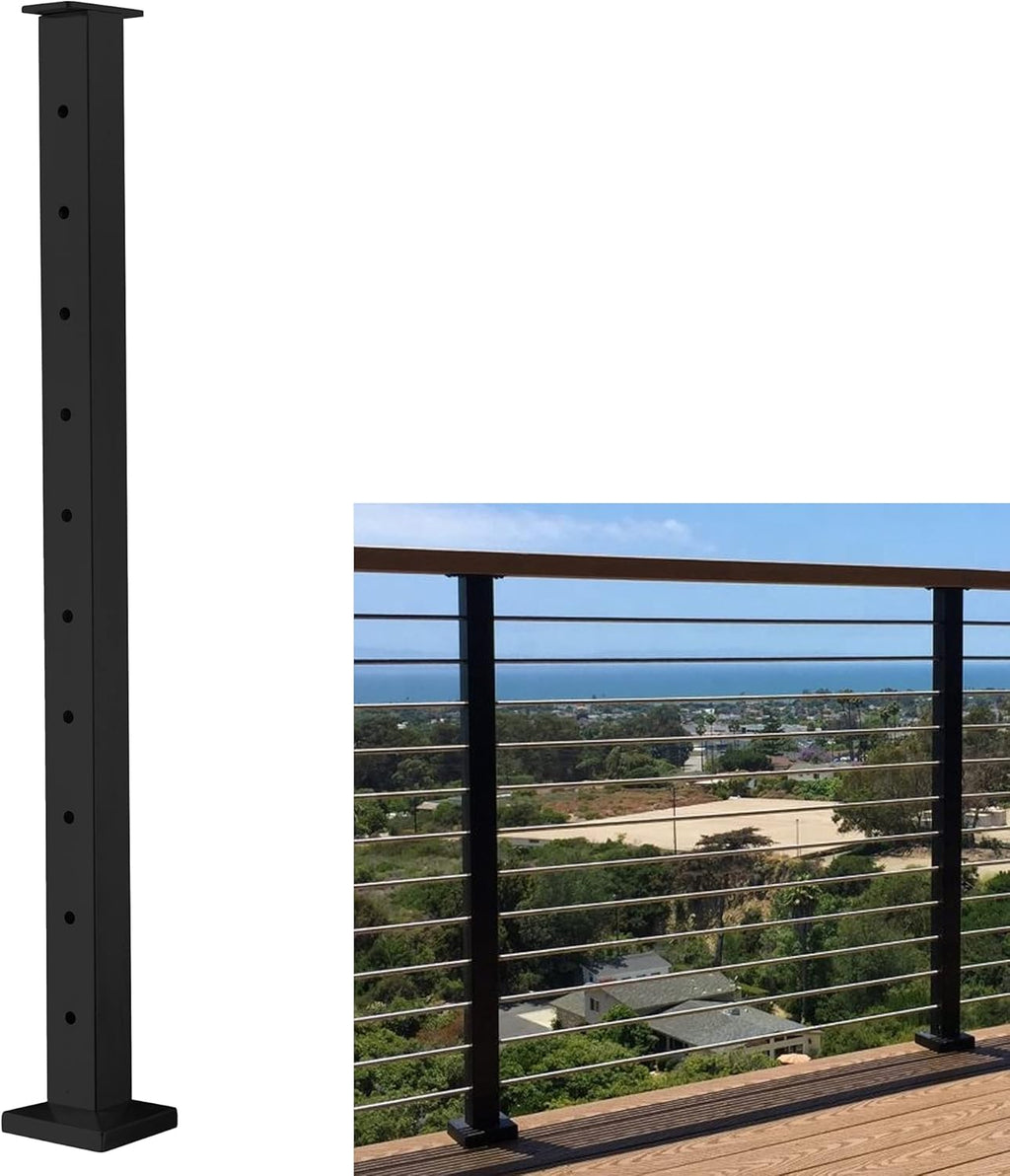 Stainless Steel Square Cable Railing Post 36”x2”x2” Brushed Finish Corner Post P193