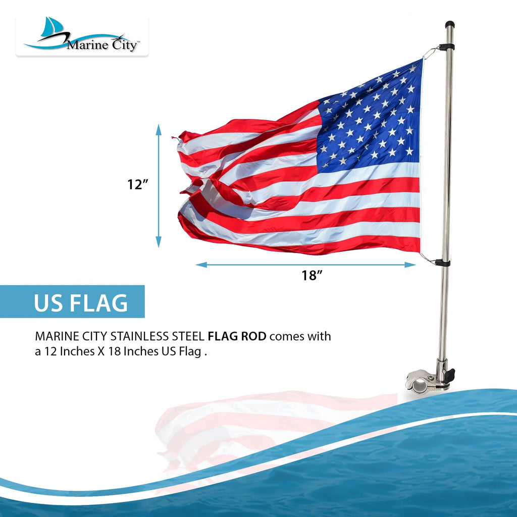 21 inch Stainless Steel Rail Mounted Flag Pole with US Flag N9740