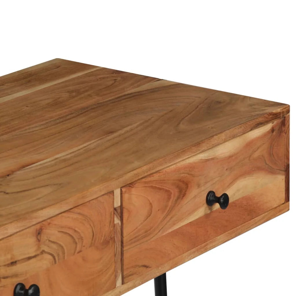 Wall Computer Desk with Storage Drawers and Book Shelf Acacia Wood Iron Frame Y472447