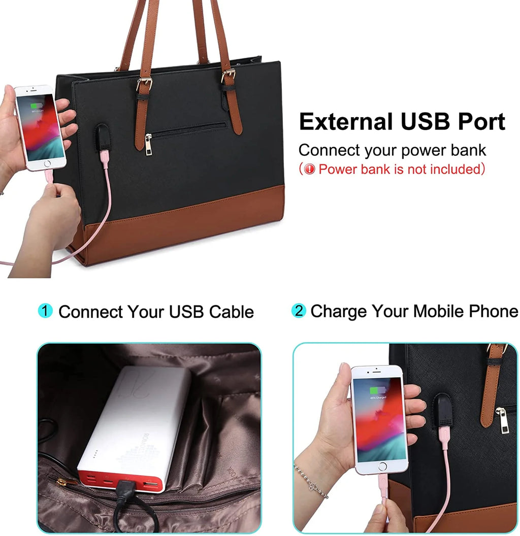 Leather Waterproof Laptop Tote Bag for 15.6 inch Computer D211807