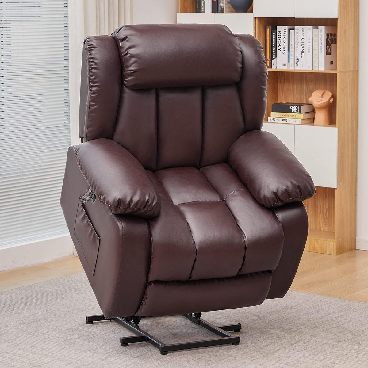 Dark Gray Plush Fabric Electric Power Lift Recliner Chair with Massage and Heat B432845