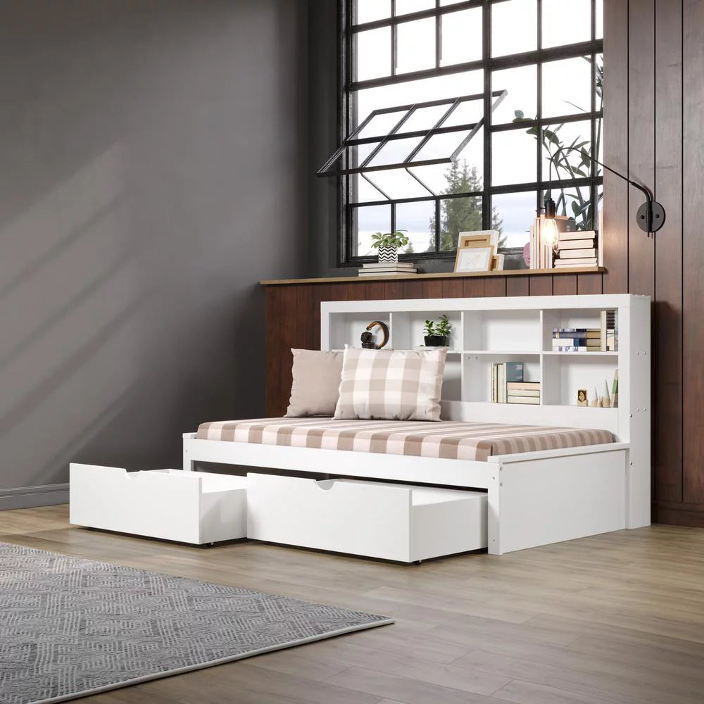 White Twin Bookcase Day Bed with Drawers S2793