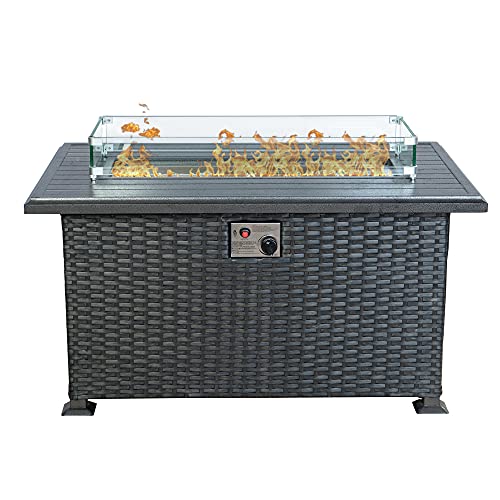 Brown Wicker Propane Gas Fire Pit Table R3493