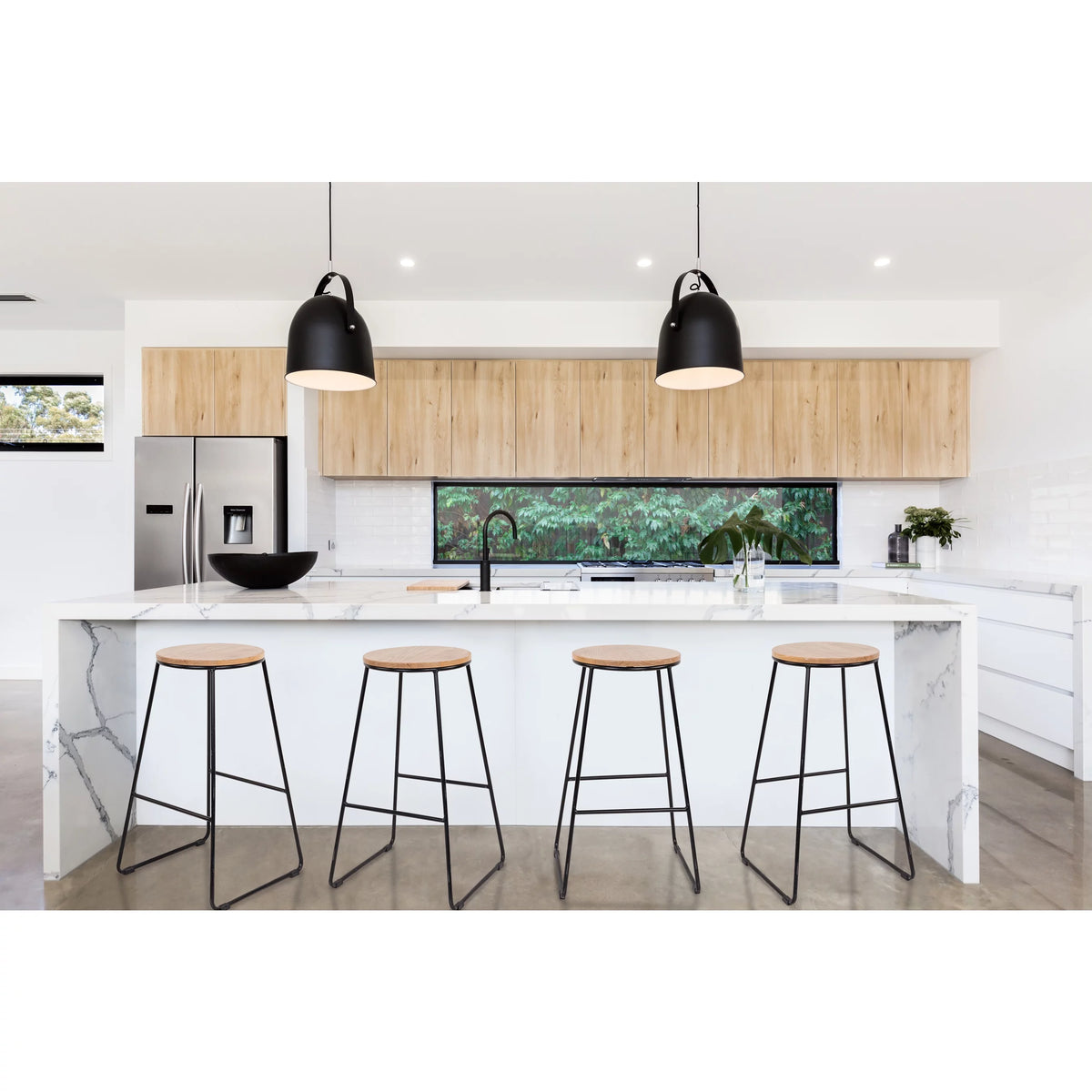 Black Metal Base with Natural Wood Seat Backless Stool G57105