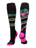 Black Neon Pink Large Soccer Socks H4527