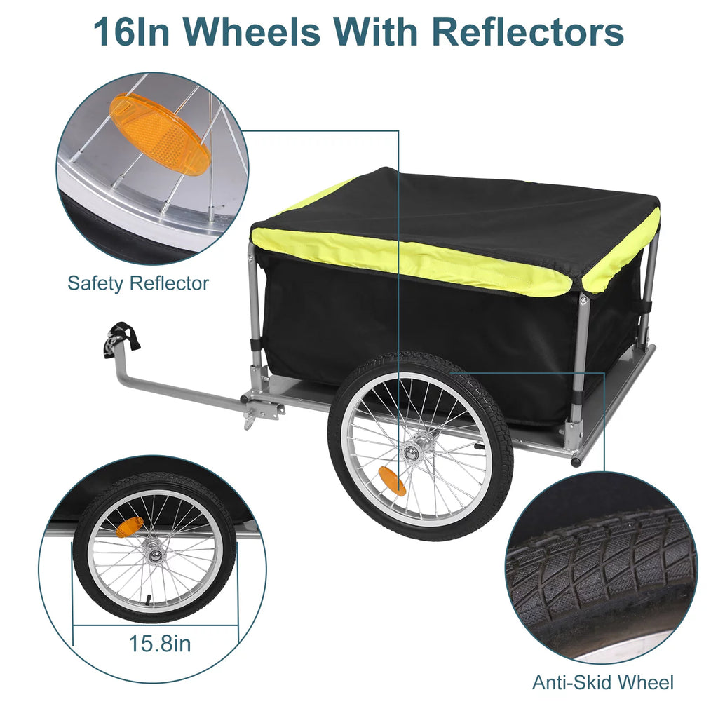 176 lbs 16 inch Foldable Bike Cargo Trailer with Removable Lid U177