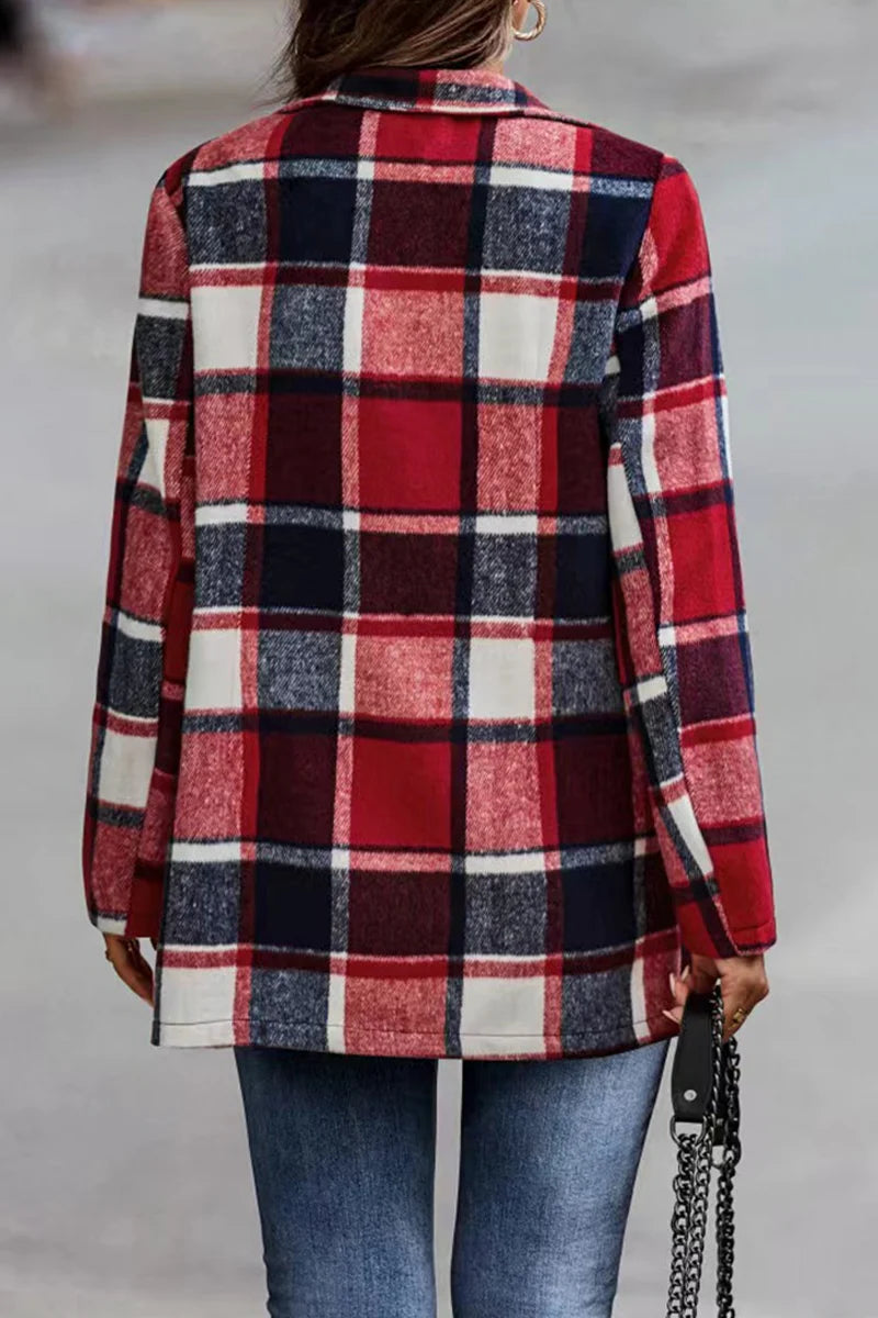Plaid Patchwork Turndown Collar Outerwear D318