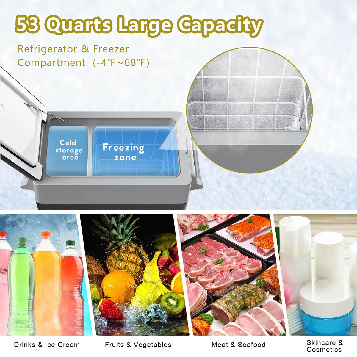 53 Quarts Portable Electric Car Cooler Refrigerator Freezer Compressor Camping A16492