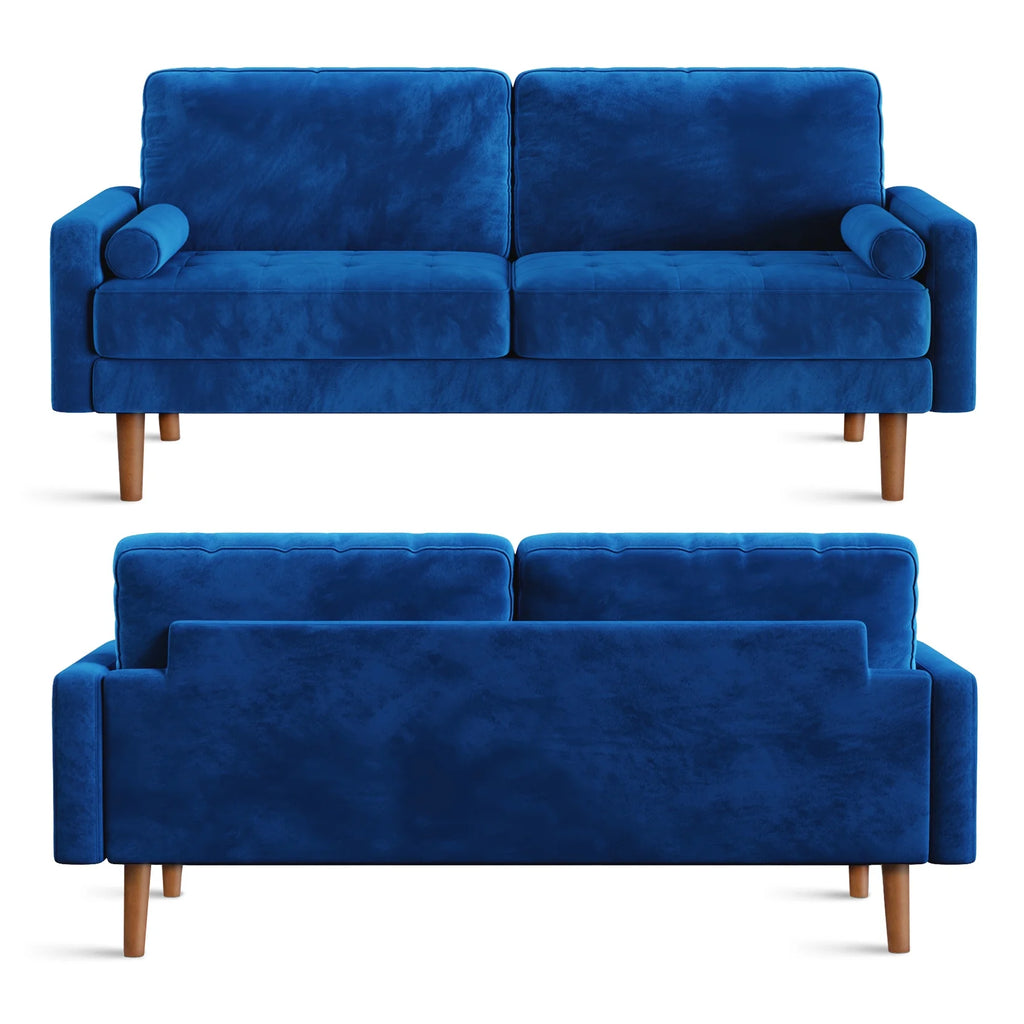 Blue Velvet Rolled Arm Sofa L188
