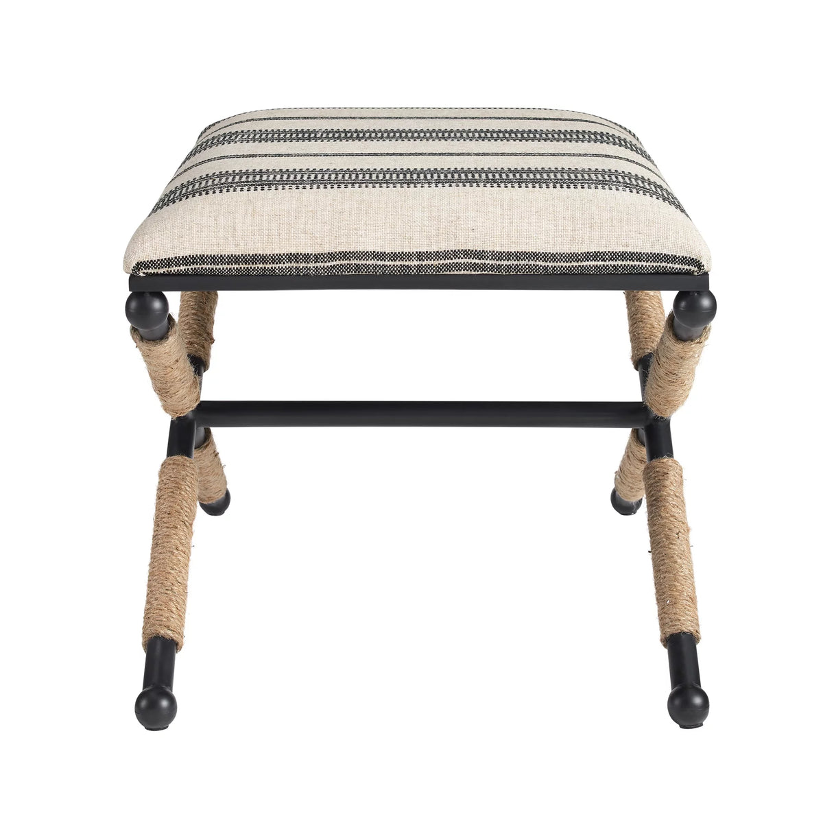 Black and Neutral Linen Stripe Ottoman N373278