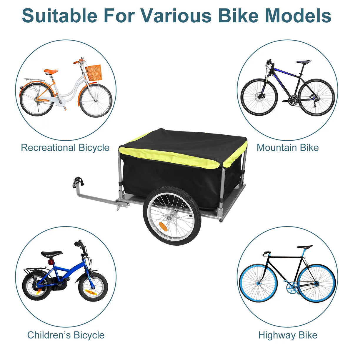 176 lbs 16 inch Foldable Bike Cargo Trailer with Removable Lid U177