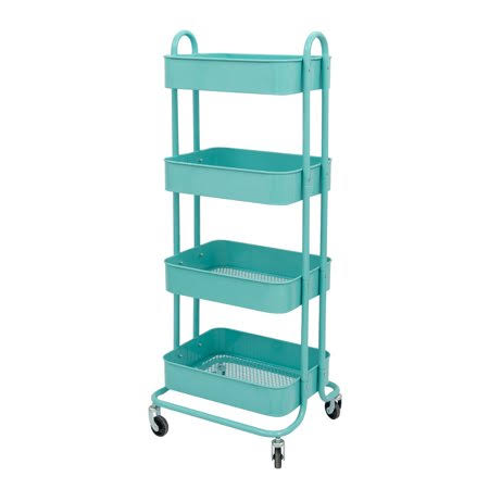 Blue 4-Tier Metal Mesh Rolling Utility Cart R6854