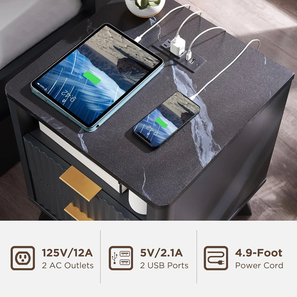 Mid-Century Modern Nightstand with Charging Station J396261