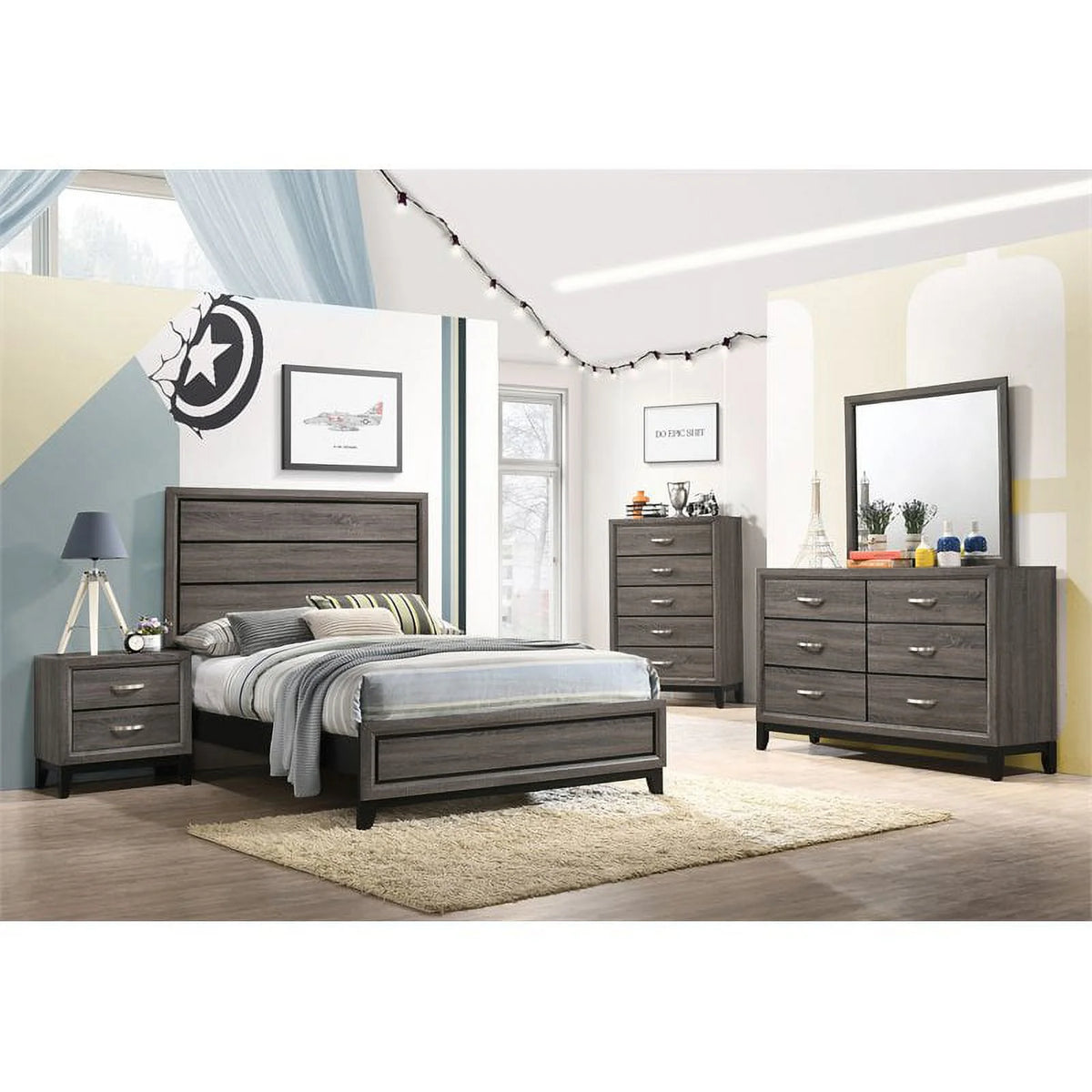 4-piece Grey Oak Bedroom Set G428894