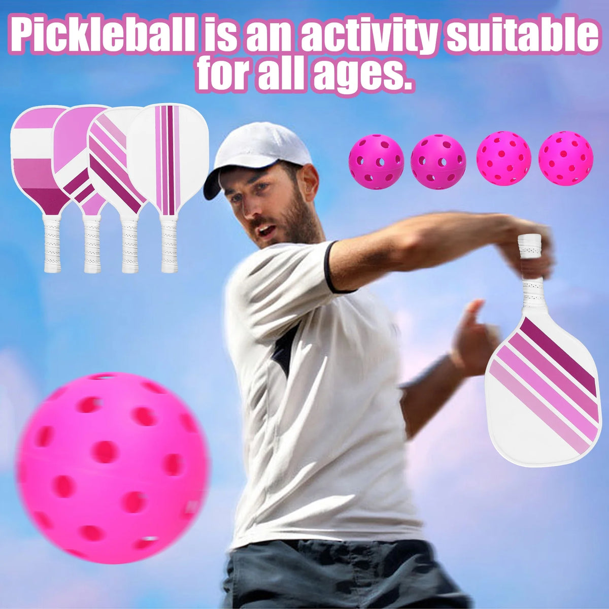 USAPA Approved Pickleball Set of 4 with 4 Balls Pink X297714