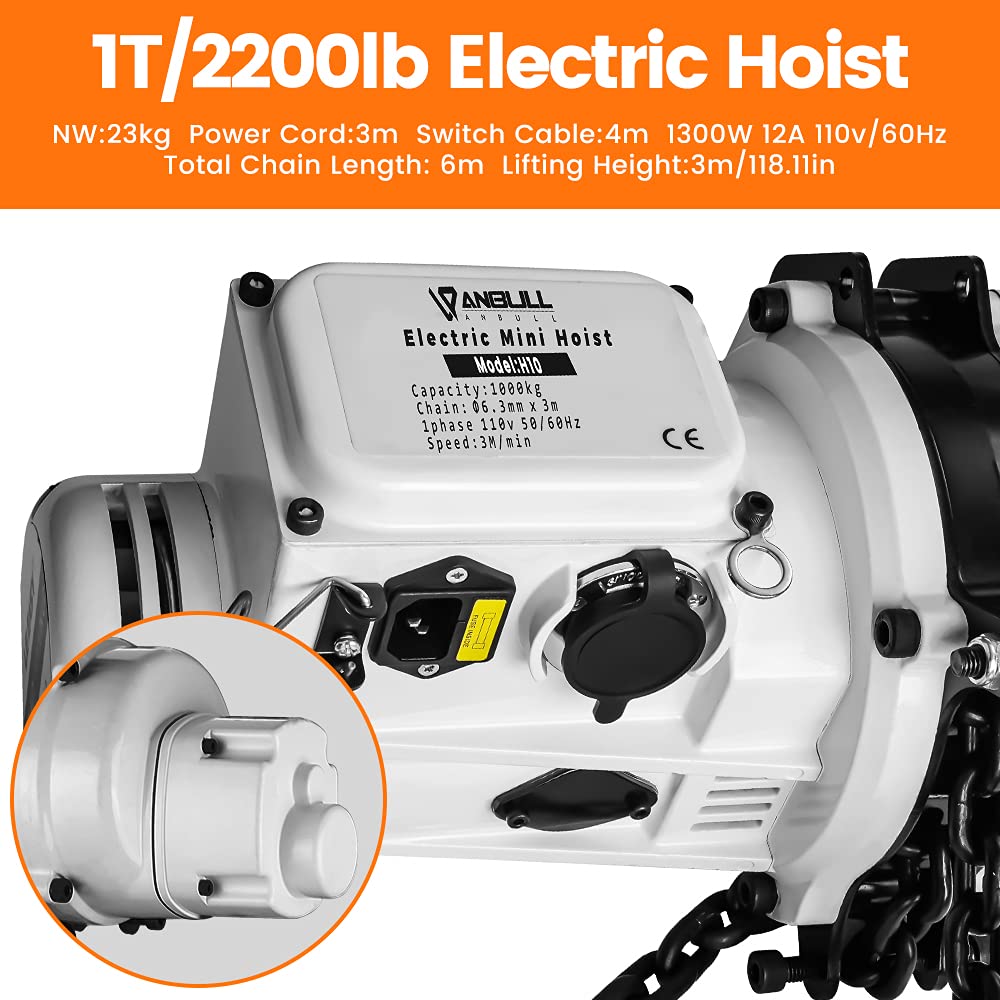 2200lbs Electric Hoist with Double Chain Hook F4542