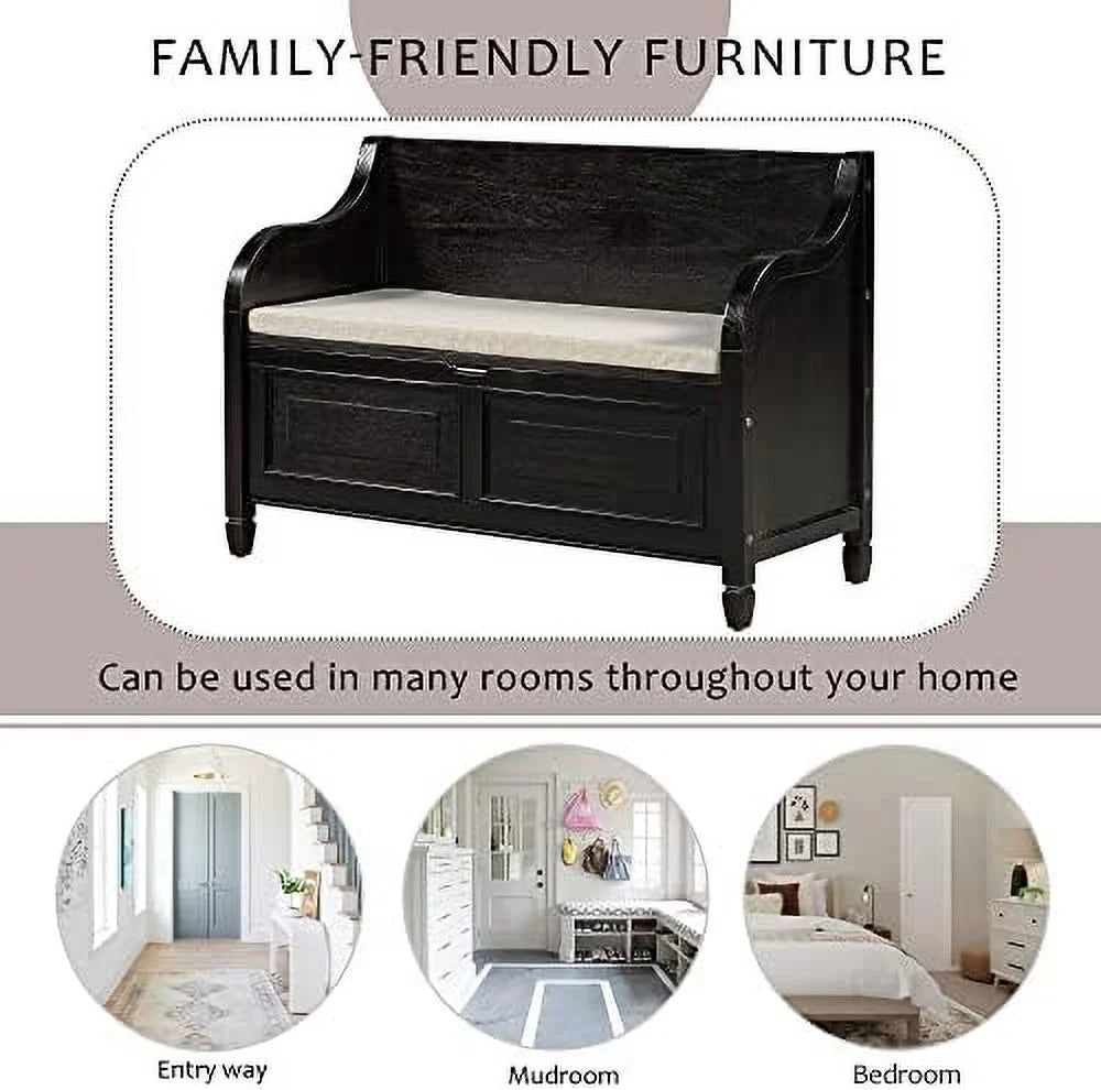 Brown Cushion Shoe Bench with 2 Doors Cabinet S266253