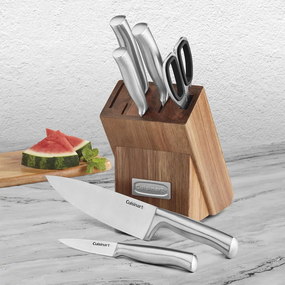 7 Pc Stainless Steel Prep Set with Acacia Wood Block J546