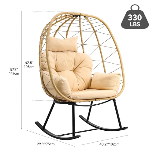 Beige Wicker Rocking Egg Chair A6406