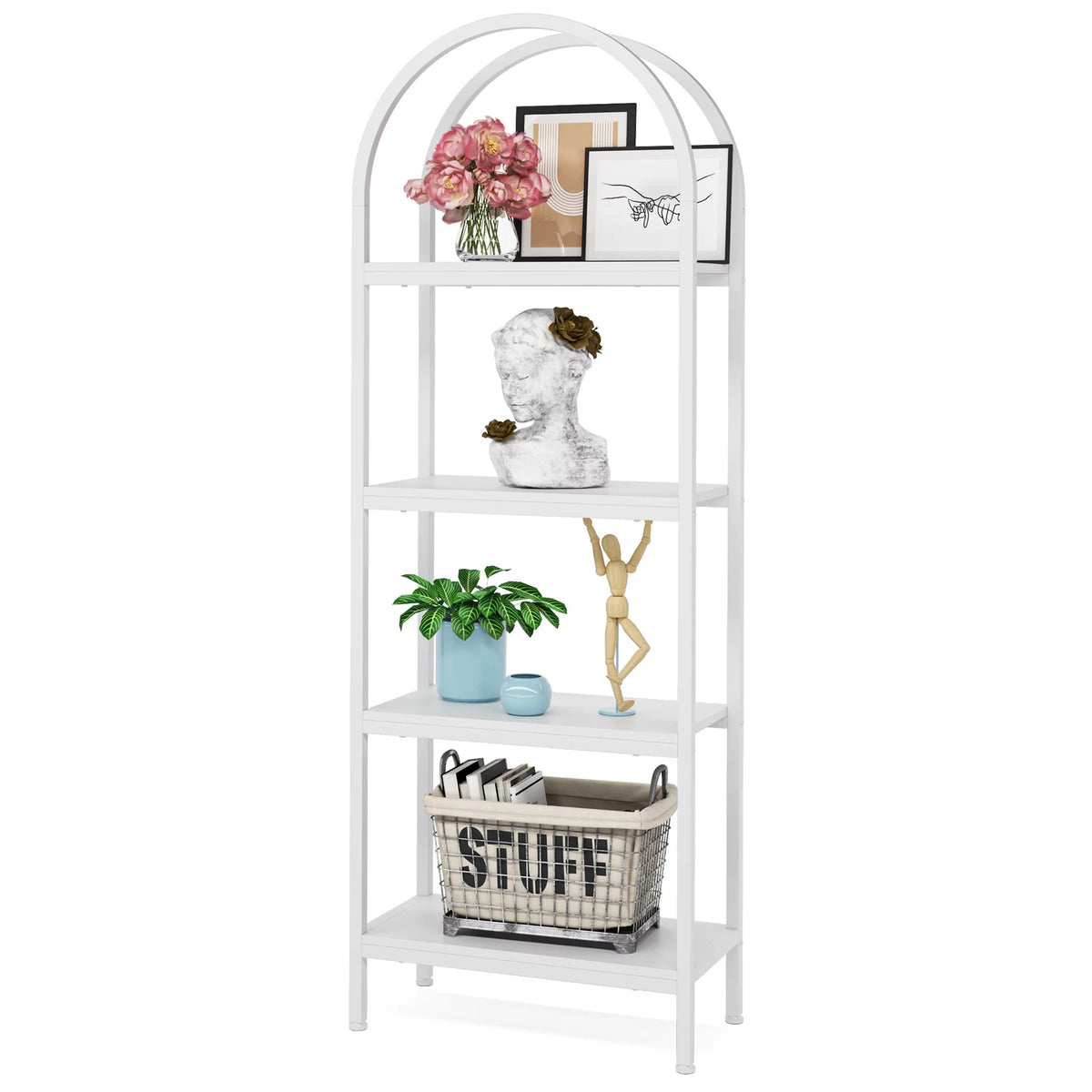 70.8 inches 4 Shelves White Wood Bookshelf G397779