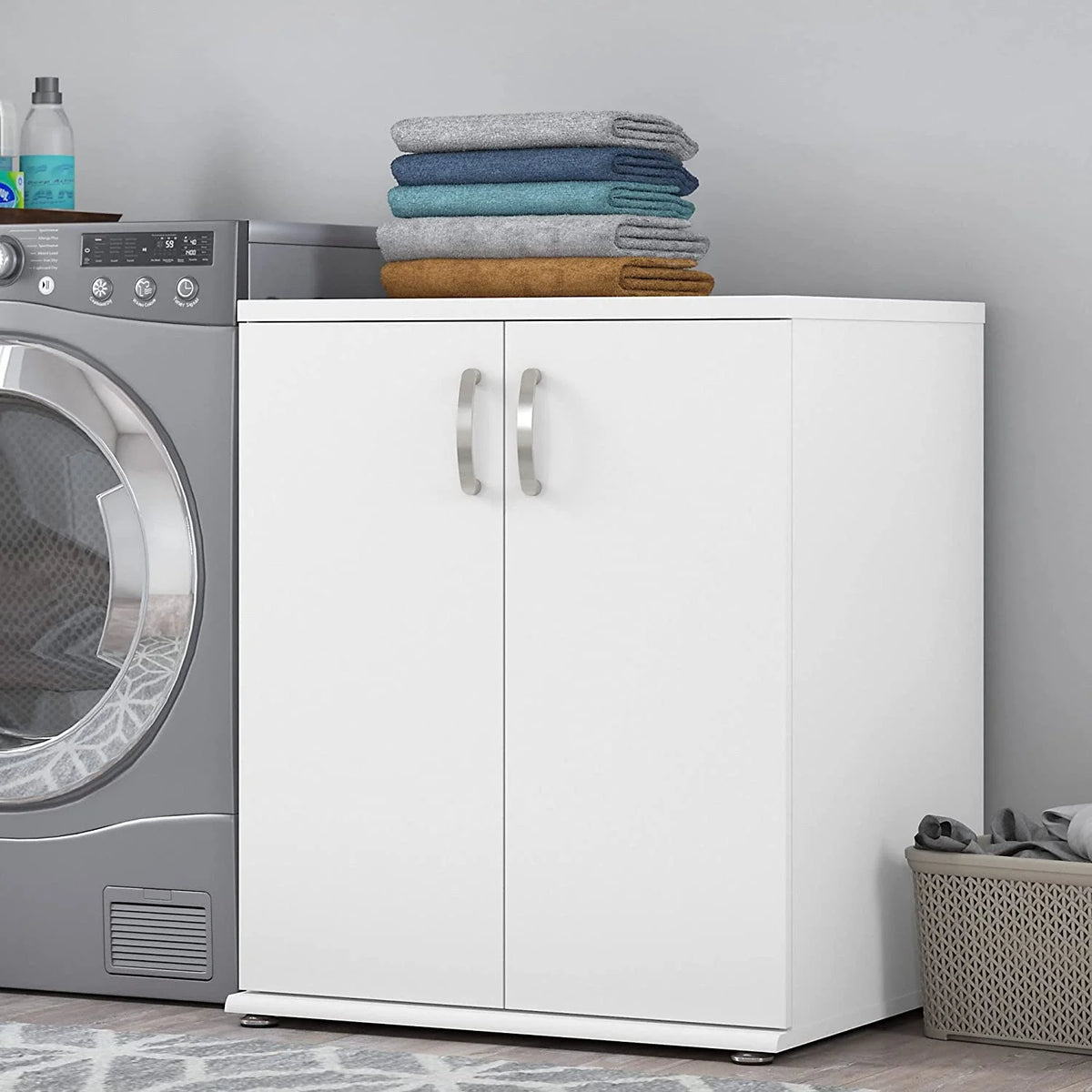 White Laundry Room Storage Cabinet with Doors and Shelves V109104
