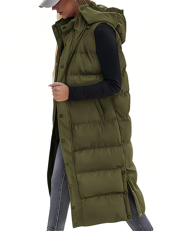 Women's Long Quilted Puffer Vest with Hood Z751