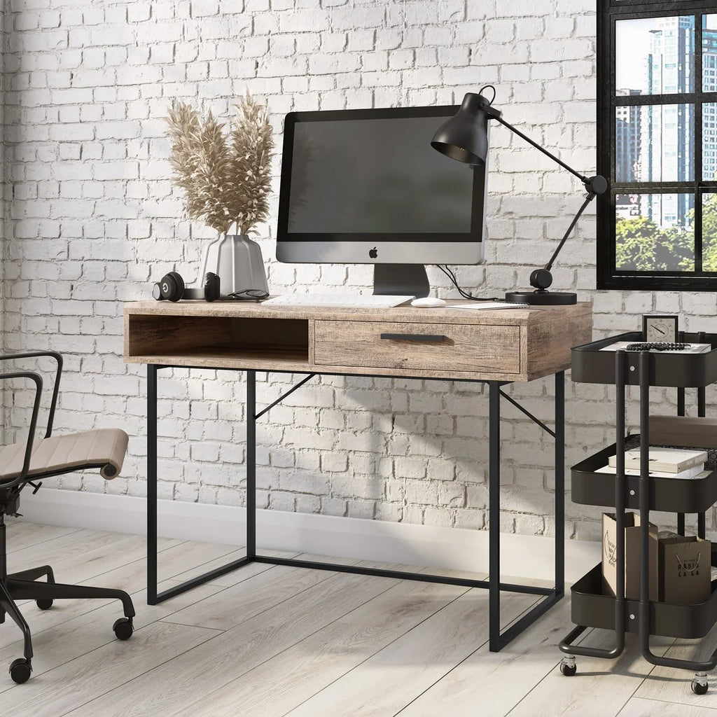 Brown Engineered Wood Grain Finish Desk with Drawer & Cubby Z1764