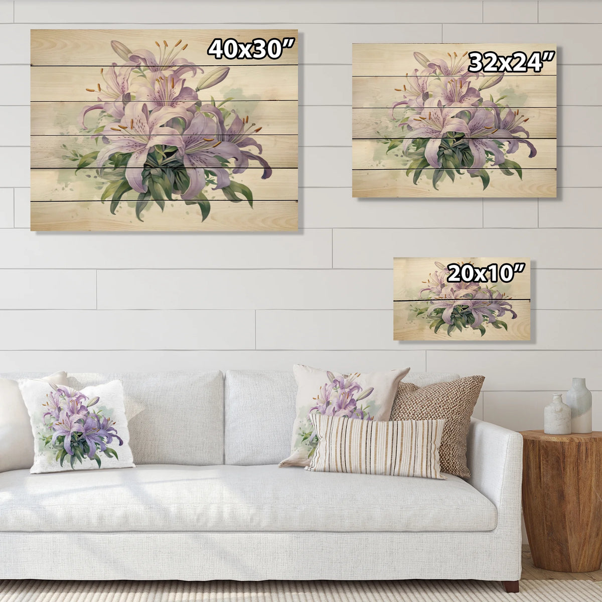 Floral Print on Natural Pine Wood Y484